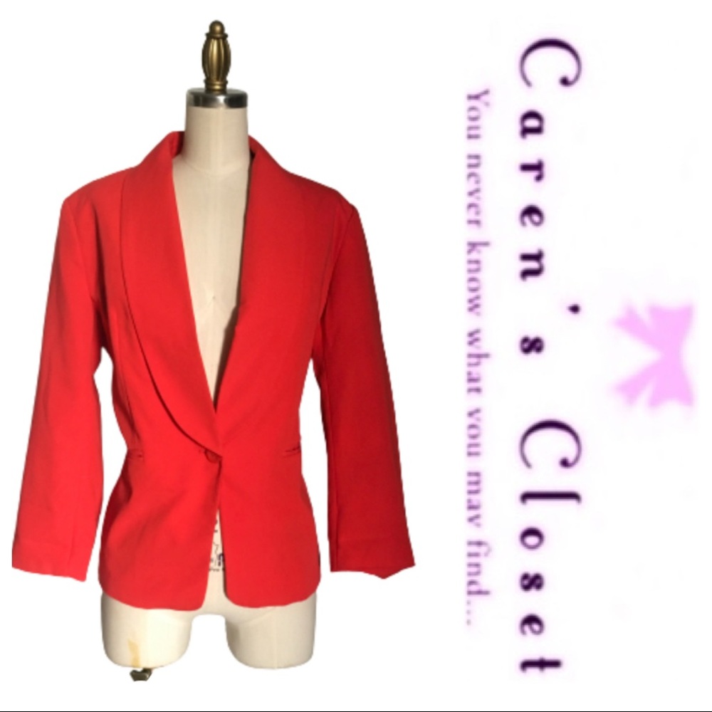 Cynthia Rowley Bright Orange & Print Lined Blazer Jacket - Picture 2 of 8